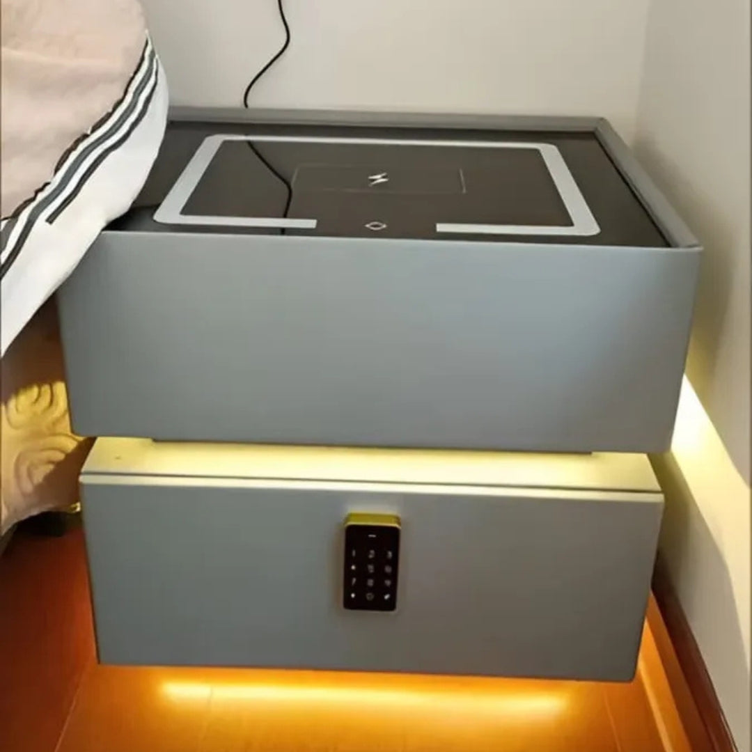 MESA DE NOCHE CON CONTRASEÑA, ALTAVOZ Y CARGADOR INALÁMBRICO