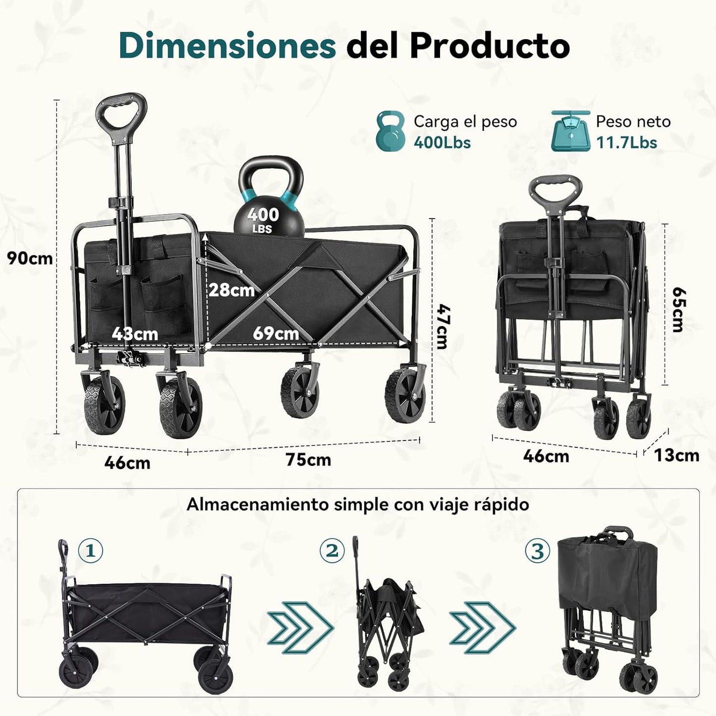 CARRITO PLEGABLE CON RUEDAS MULTIUSOS