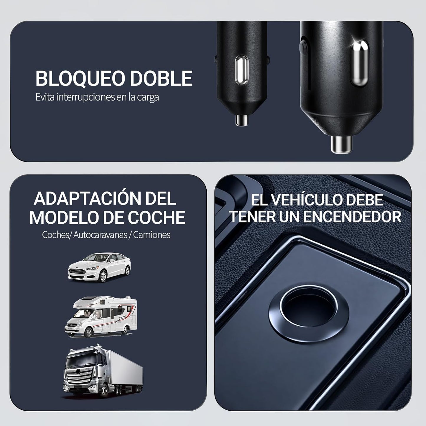 CARGADOR 4 EN 1 PARA CARRO CON CABLES RETRÁCTILES