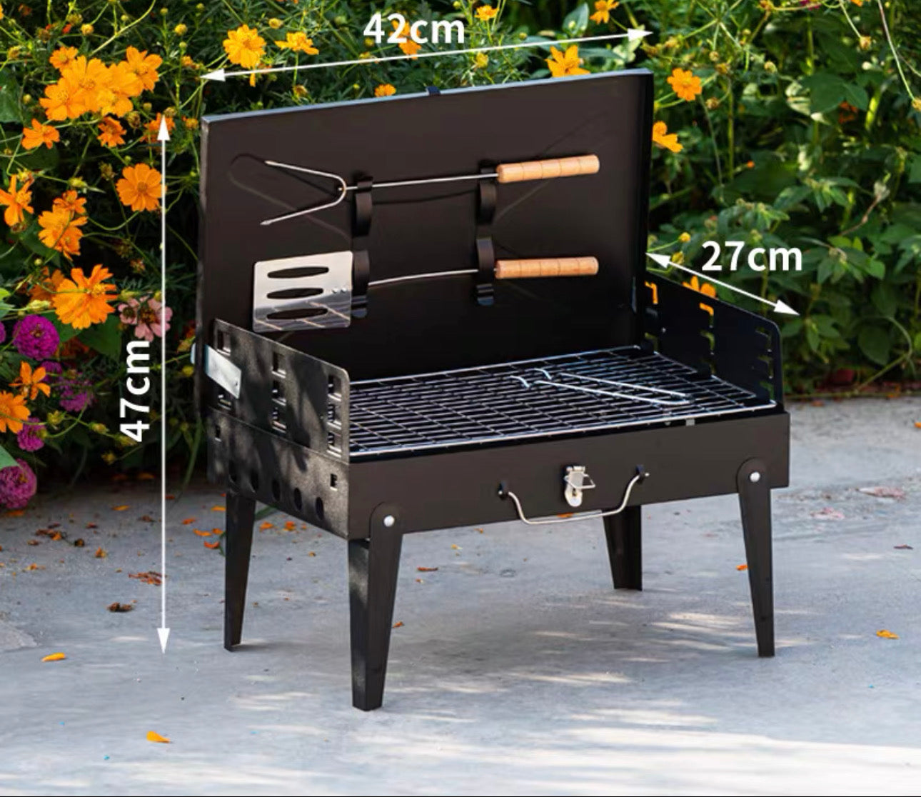 ASADOR PORTÁTIL PLEGABLE CON UTENSILIOS DE COCINA