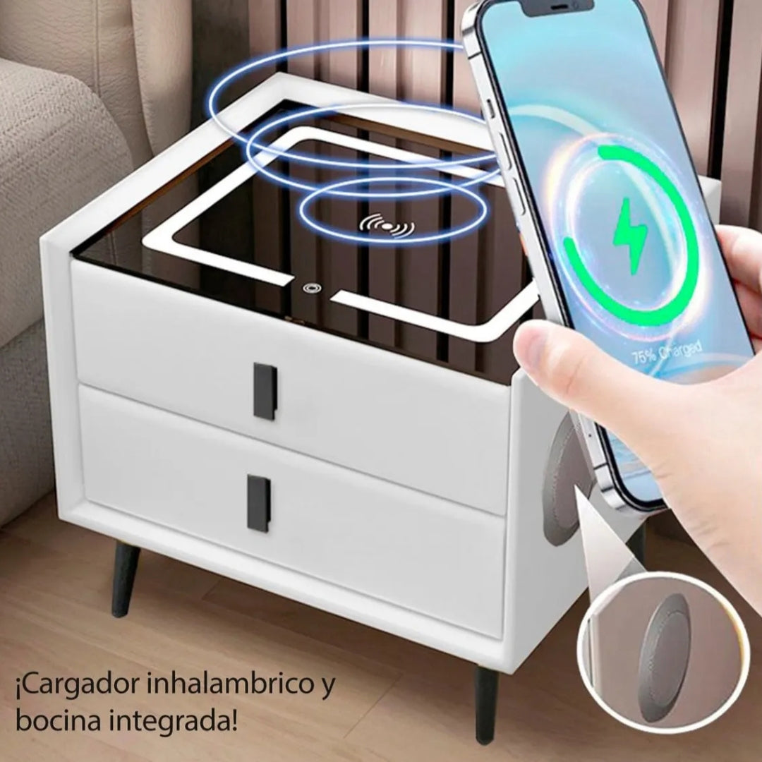 MESA DE NOCHE CON CARGADOR INALÁMBRICO Y ALTAVOZ