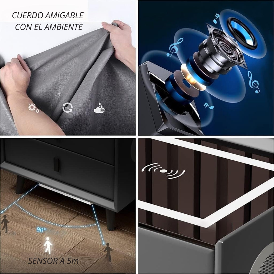MESA DE NOCHE CON CARGADOR INALÁMBRICO Y ALTAVOZ