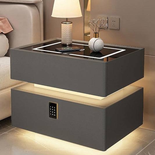 MESA DE NOCHE CON CONTRASEÑA, ALTAVOZ Y CARGADOR INALÁMBRICO