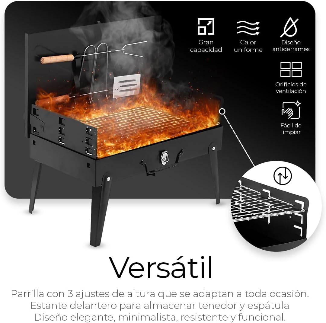 ASADOR PORTÁTIL PLEGABLE  CON UTENCILIOS DE COCINA