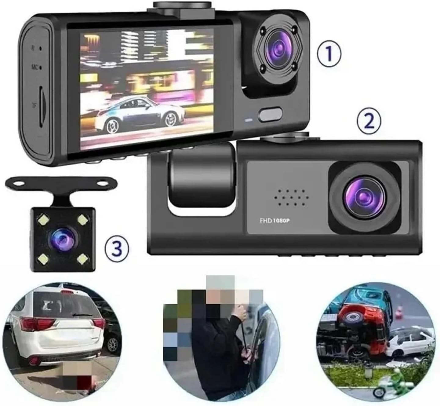 CAMARA TRIPLE LENTE PARA VEHICULO 1080P