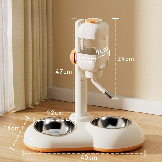 COMEDERO DOBLE CON DISPENSADOR DE AGUA PARA MASCOTAS