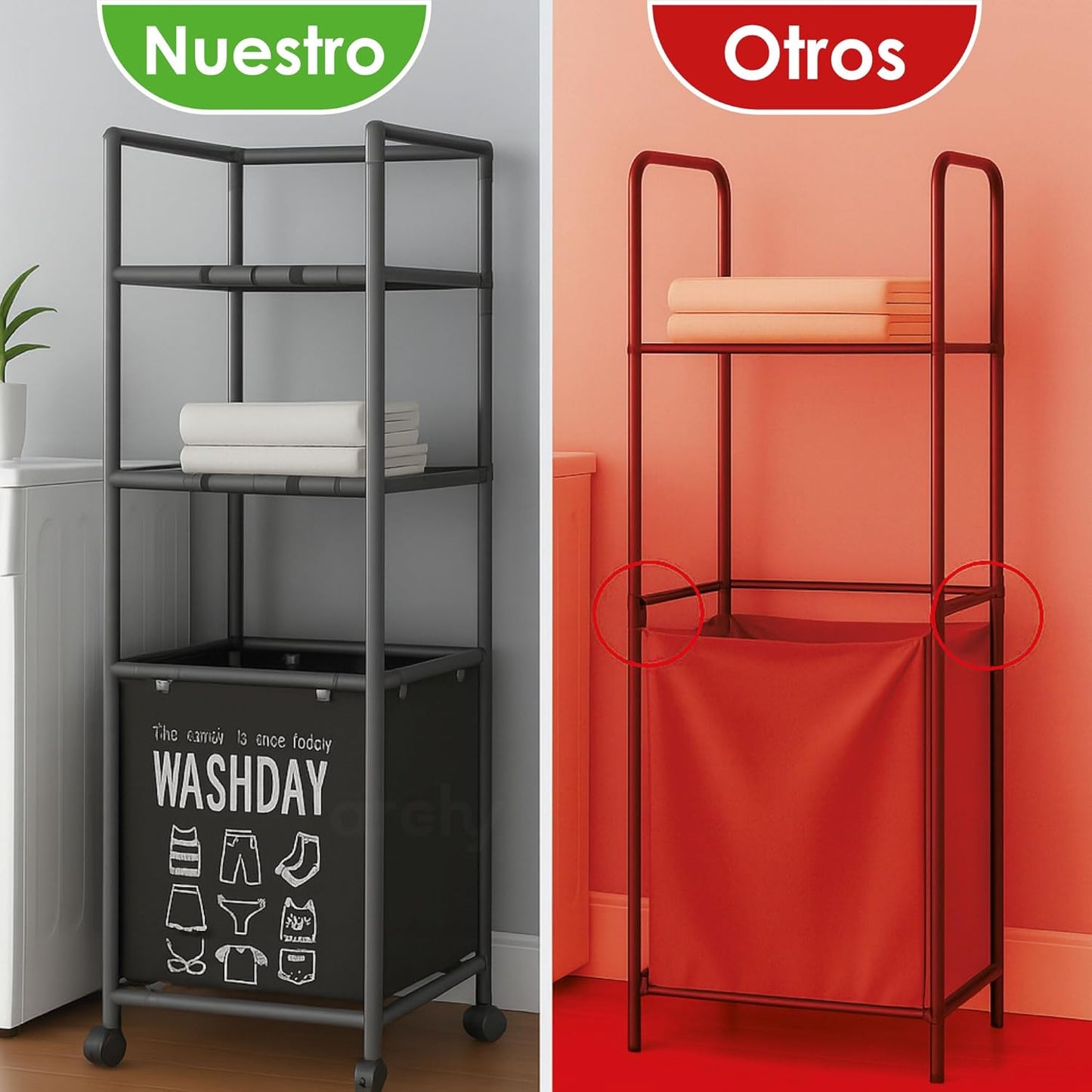 ESTANTE DE 3 NIVELES CON CESTO PARA ROPA