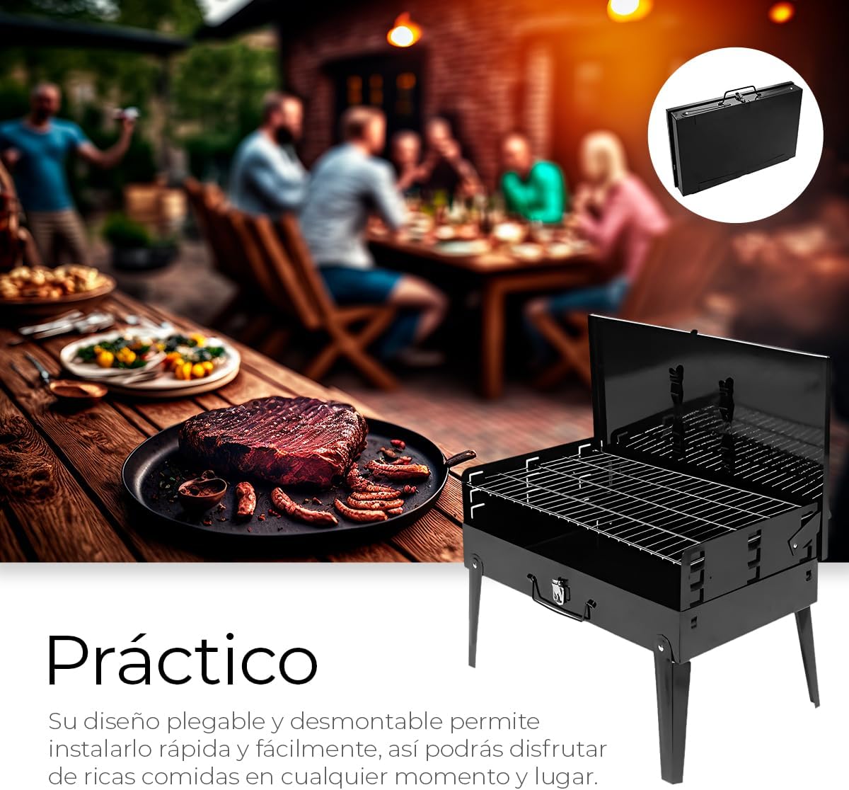 ASADOR PORTÁTIL PLEGABLE  CON UTENCILIOS DE COCINA