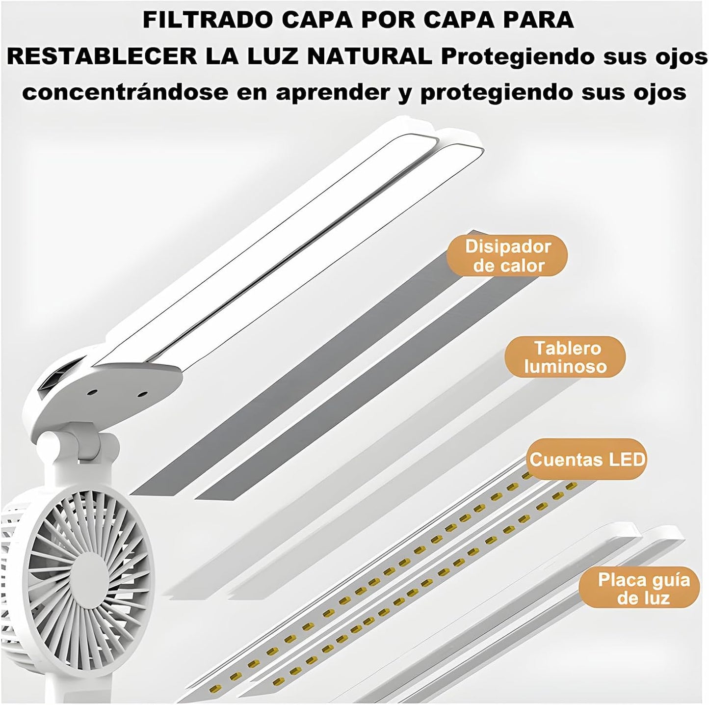 LÁMPARA DE ESCRITORIO CON VENTILADOR Y RELOJ 3 EN 1