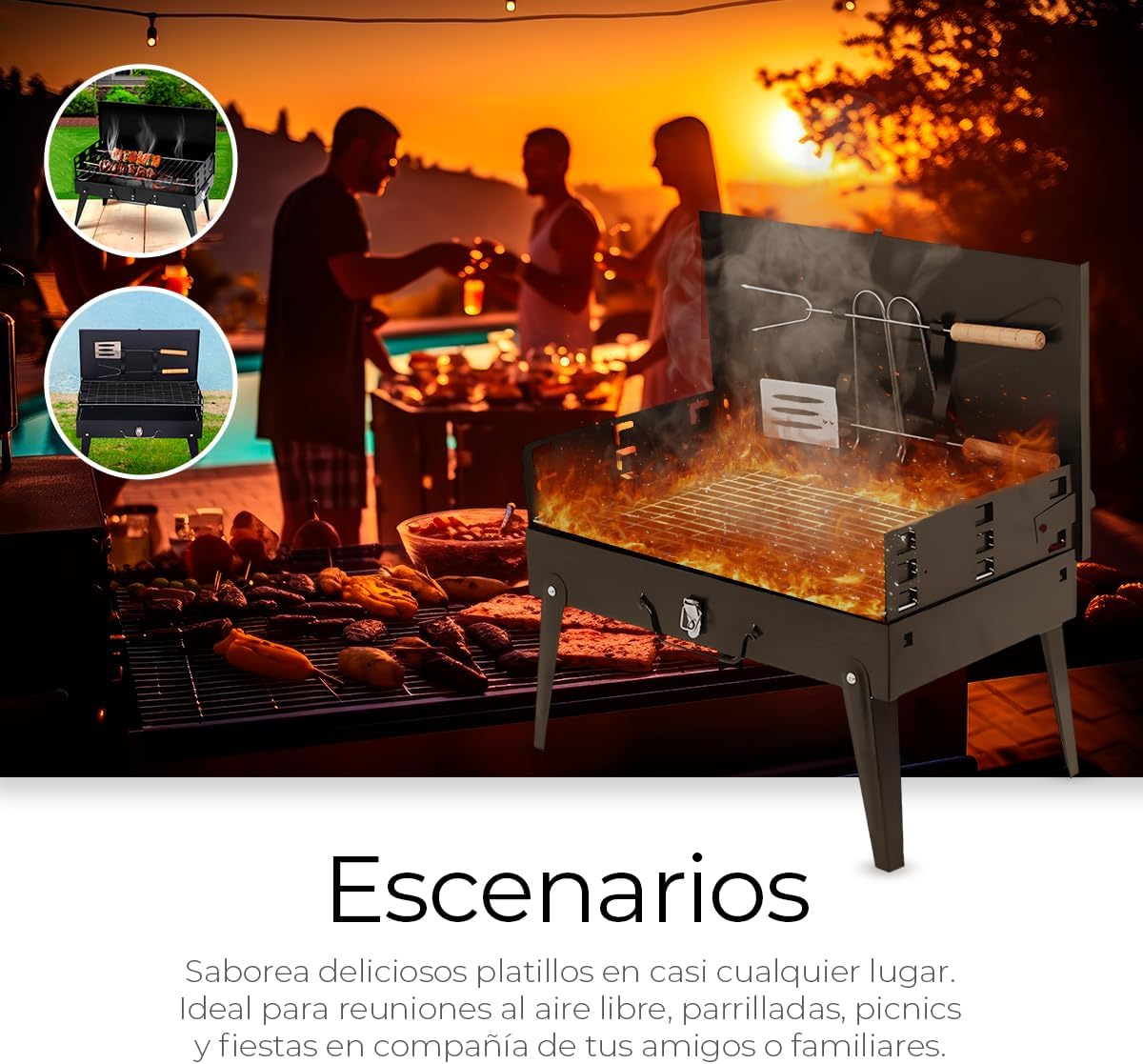 ASADOR PORTÁTIL PLEGABLE  CON UTENCILIOS DE COCINA