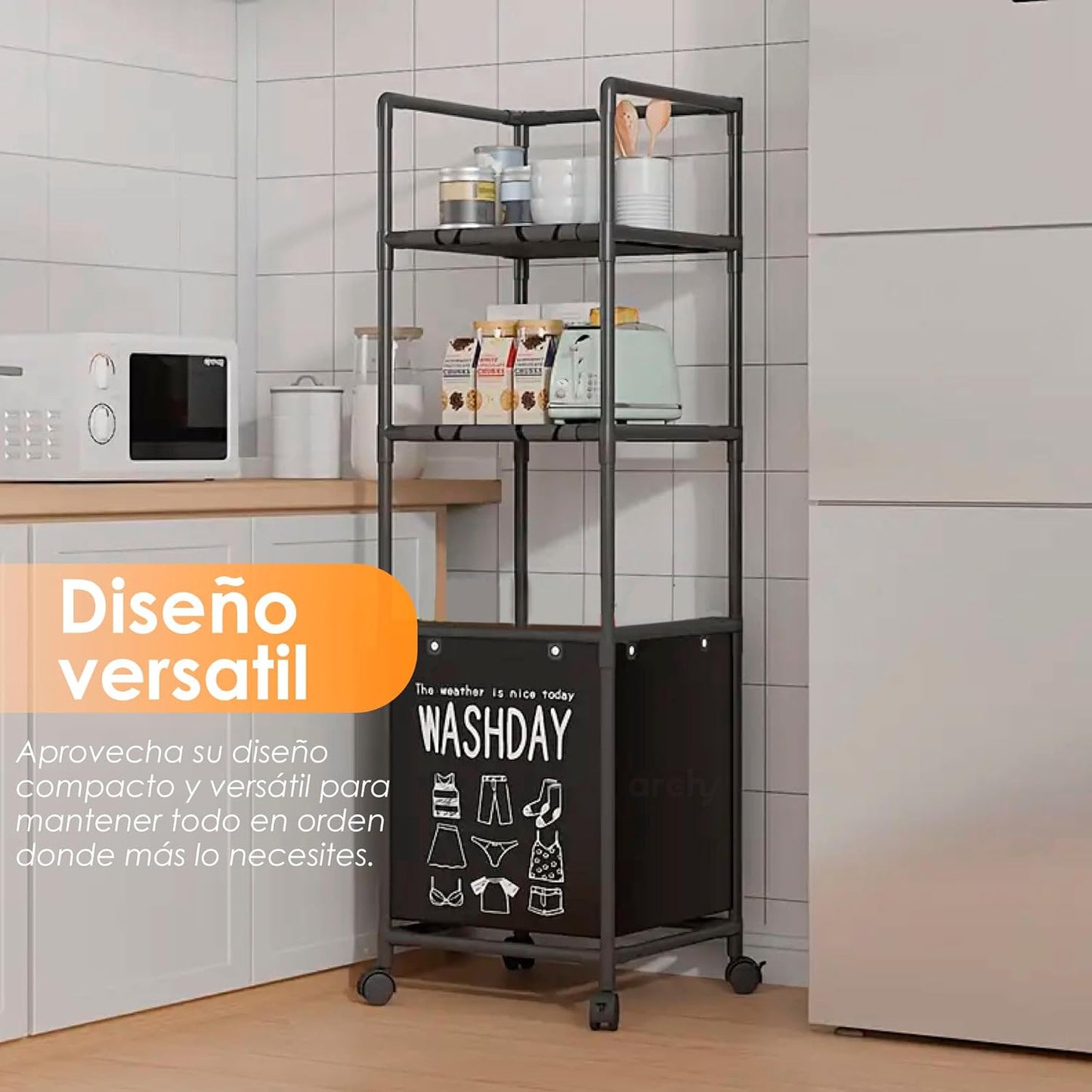 ESTANTE DE 3 NIVELES CON CESTO PARA ROPA