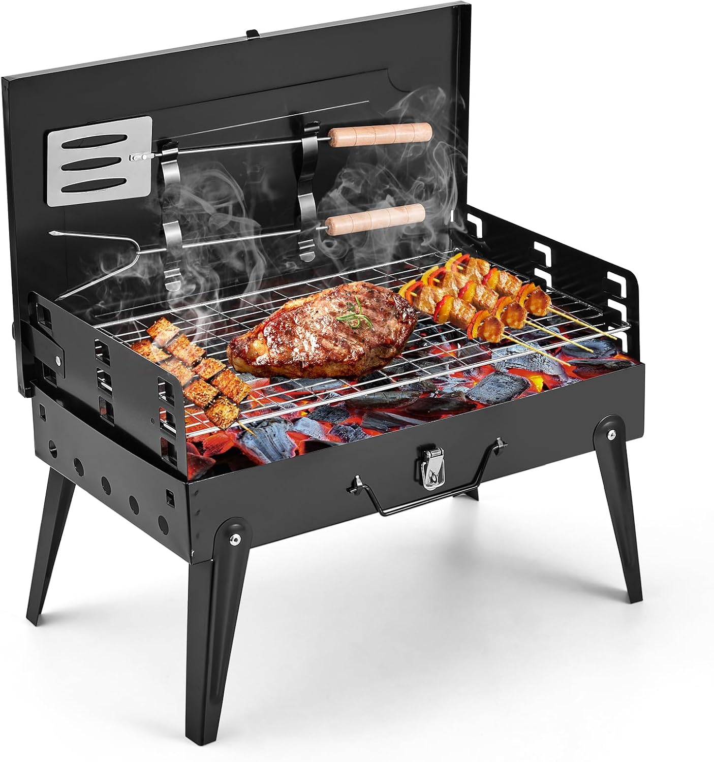 ASADOR PORTÁTIL PLEGABLE  CON UTENCILIOS DE COCINA