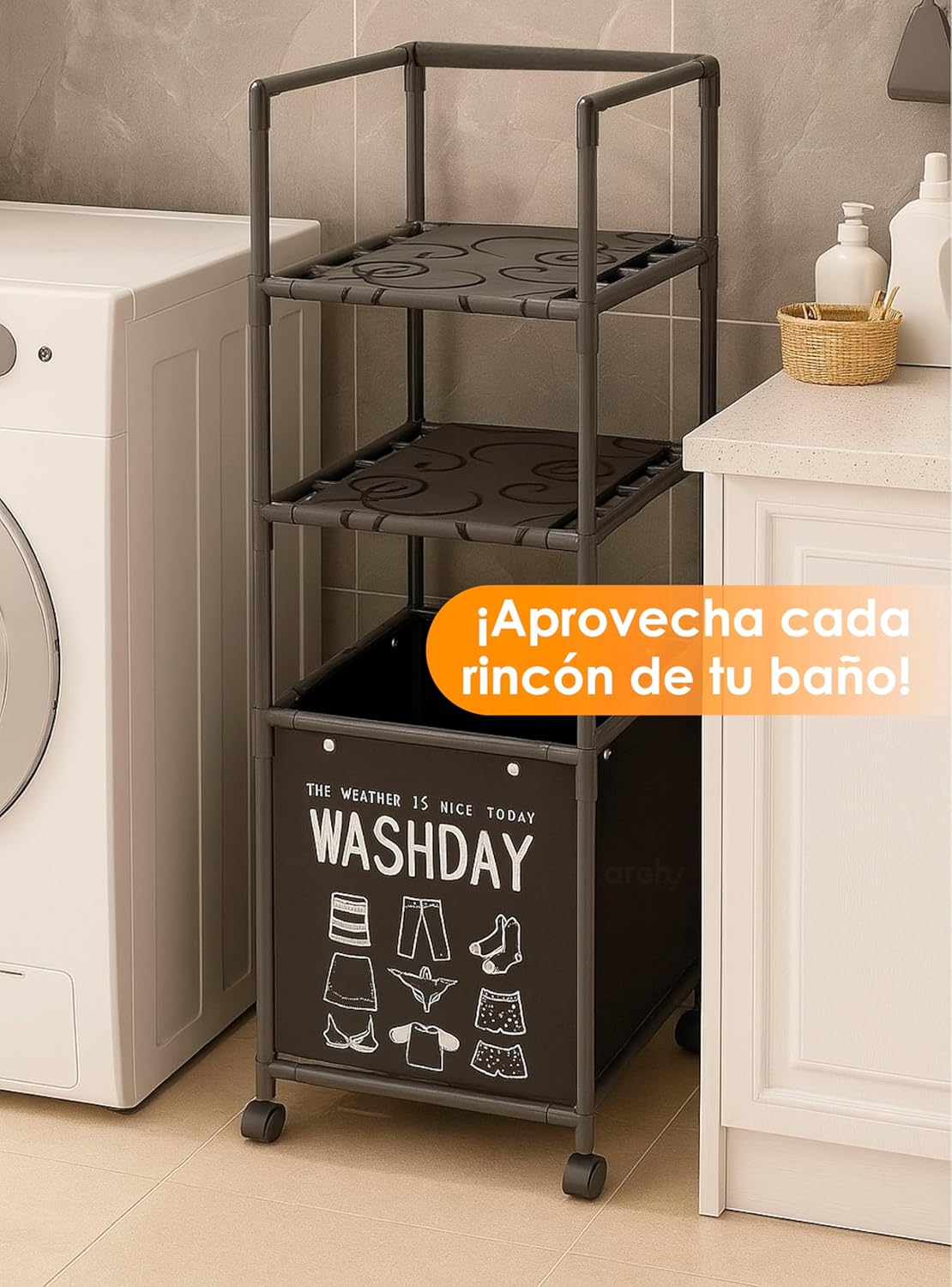 ESTANTE DE 3 NIVELES CON CESTO PARA ROPA