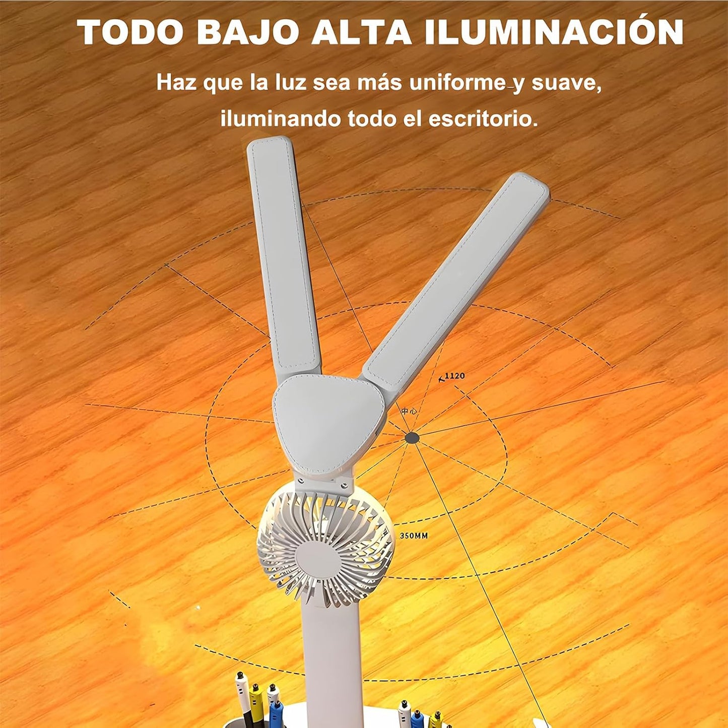 LÁMPARA DE ESCRITORIO CON VENTILADOR Y RELOJ 3 EN 1