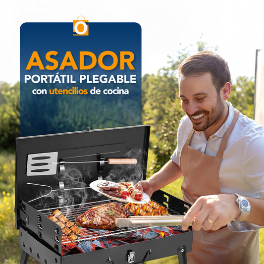 ASADOR PORTÁTIL PLEGABLE  CON UTENCILIOS DE COCINA