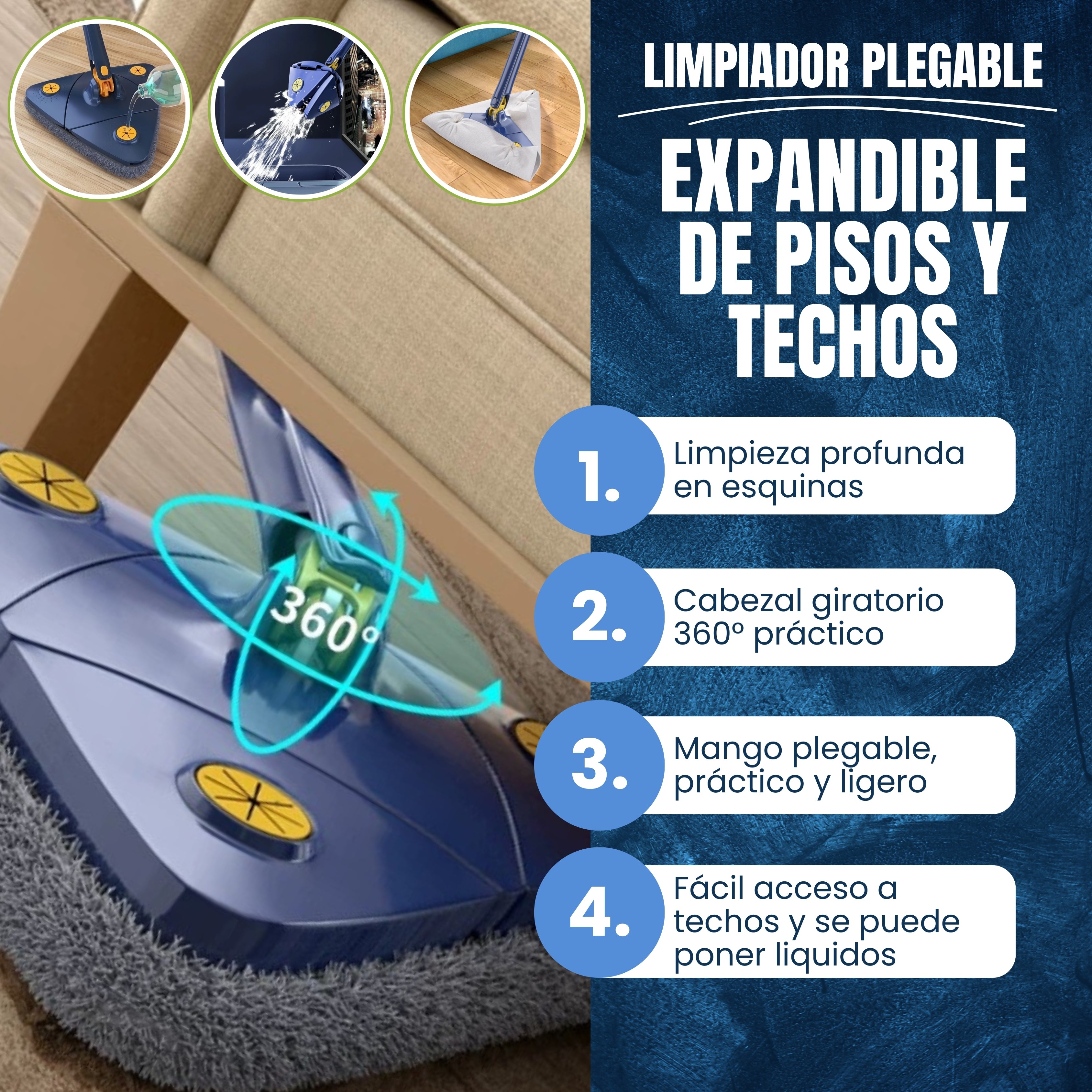 LIMPIADOR PLEGABLE DE PISOS Y TECHOS TRIANGULAR