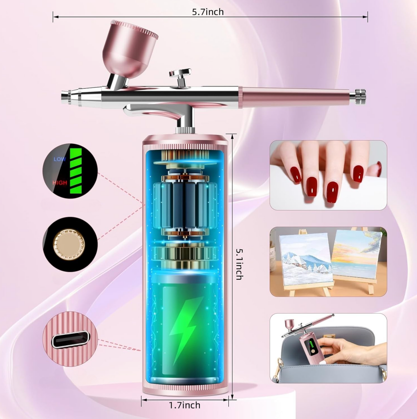 KIT AERÓGRAFO 3 EN 1 MAQUILLAJE, UÑAS Y ARTE MANUAL