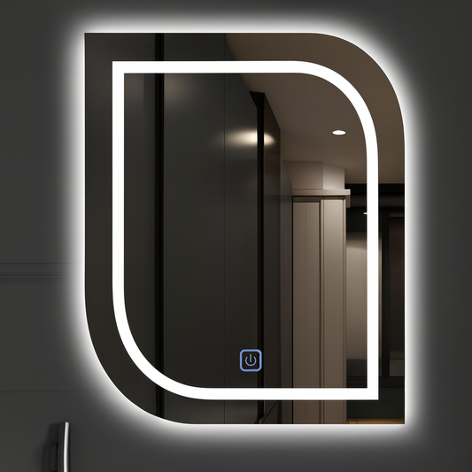 ESPEJO EN FORMA DE HOJA Y DESEMPAÑADOR CON LUZ LED 60X80CM