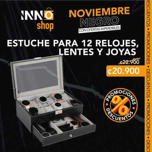 ESTUCHE PARA 12 RELOJES Y LENTES DE DOBLE NIVEL - OFERTA DE NOVIEMBRE