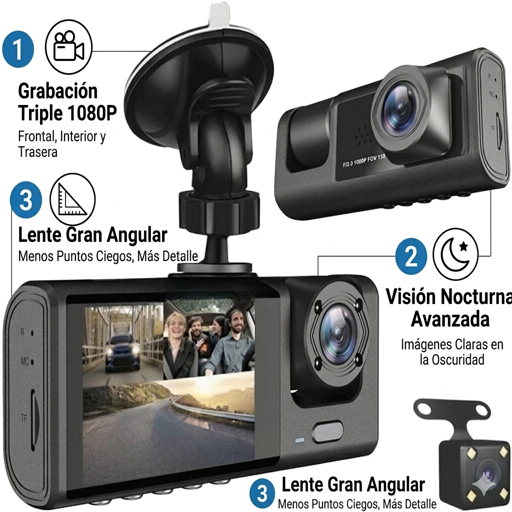 CAMARA TRIPLE LENTE PARA VEHICULO 1080P – INNOshopcr