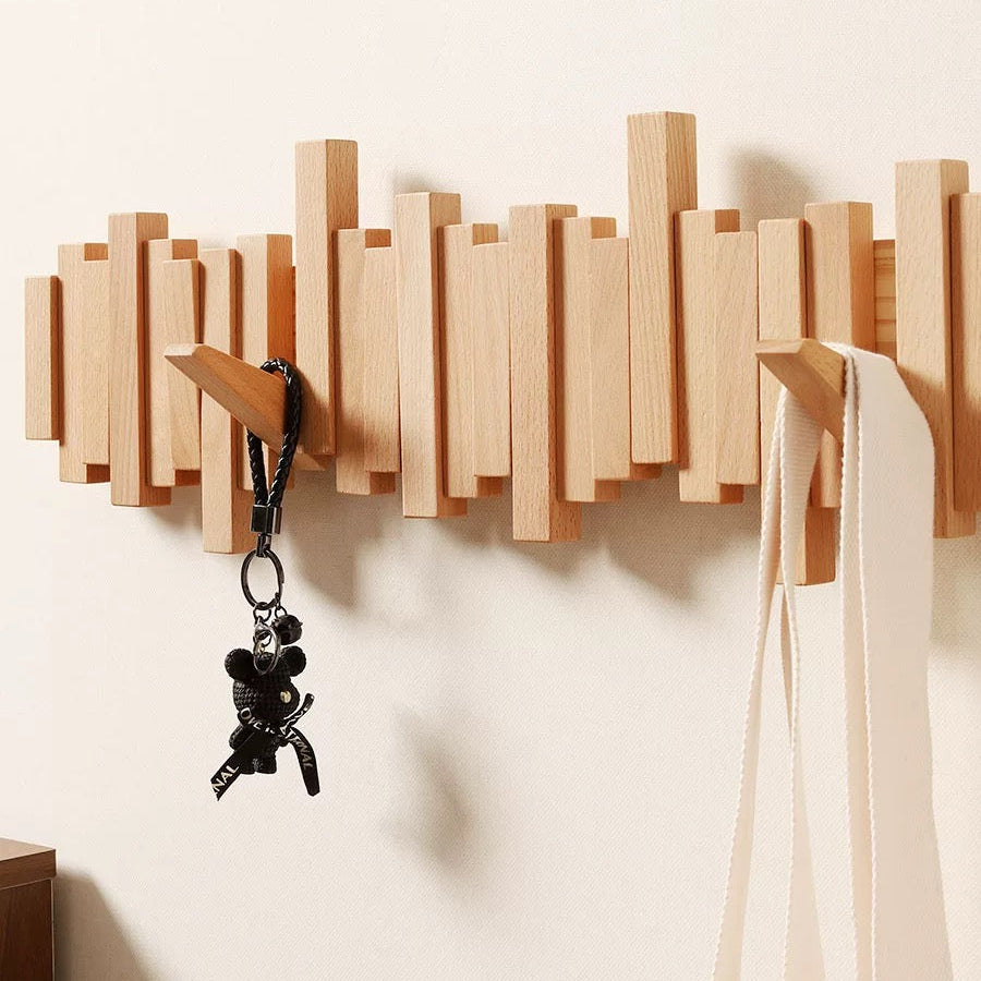 PERCHERO DECORATIVO DE MADERA CON GANCHOS