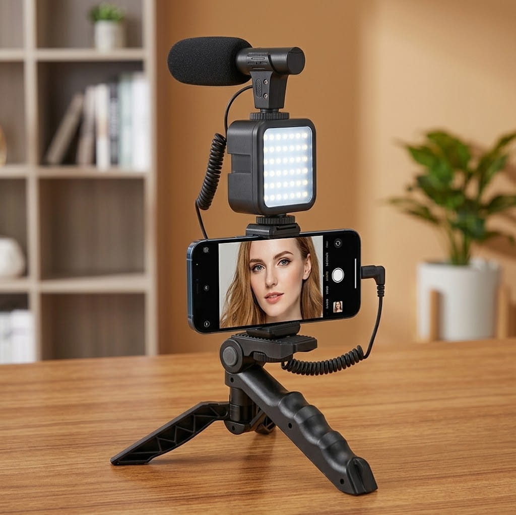 KIT DE VIDEO CON MICRÓFONO Y LUZ
